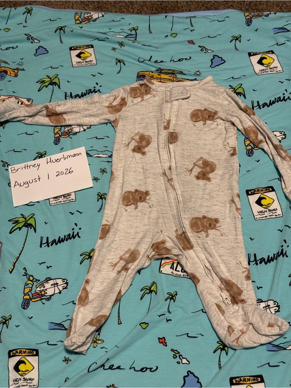 Carter's Neutral Gray Footed One-Piece with Brown Koala Print